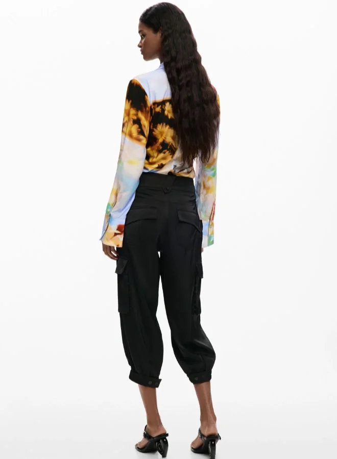 DESIGUAL Black Cargo Capri Pants for Women | Best Price UAE